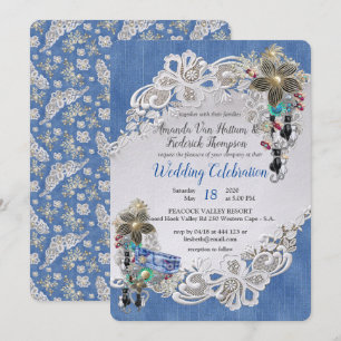Denim met Cream Flower Lace en Costume Jewelry Kaart
