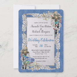 Denim met Cream Flower Lace en Costume Jewelry Kaart