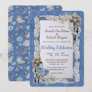 Denim met Cream Flower Lace en Costume Jewelry Kaart