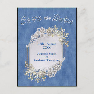 Denim met Cream Flower Lace en Pearls Aankondigingskaart