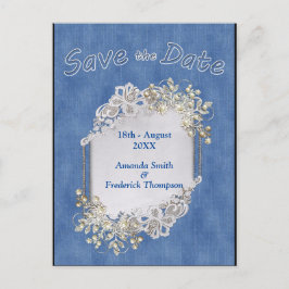 Denim met Cream Flower Lace en Pearls Aankondigingskaart