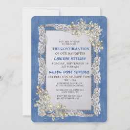 Denim met Cream Flower Lace en Pearls Kaart