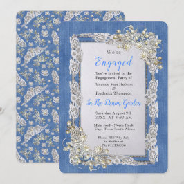Denim met Cream Flower Lace en Pearls Kaart