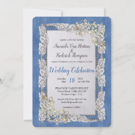 Denim met Cream Flower Lace en Pearls Kaart