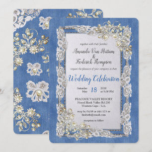 Denim met Cream Flower Lace en Pearls Kaart