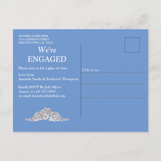 Denim met Cream Flower Lace en Pearls Uitnodiging Briefkaart (Achterkant)