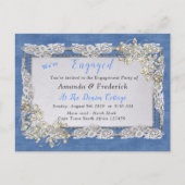 Denim met Cream Flower Lace en Pearls Uitnodiging Briefkaart (Voorkant)