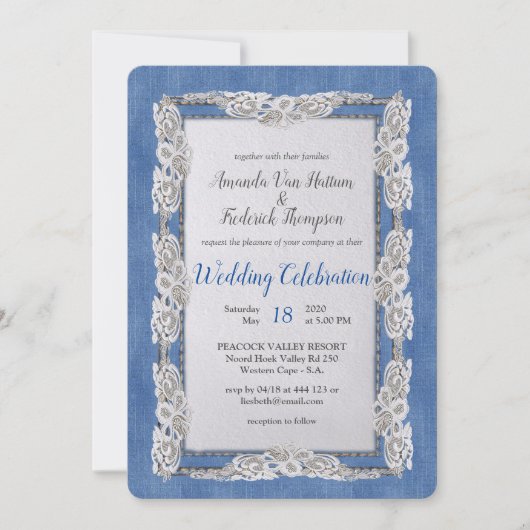 Denim met Cream Flower Lace Kaart (Voorkant)