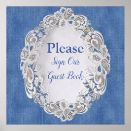 Denim met Cream Flower Lace Poster