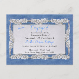 Denim met Cream Flower Lace Uitnodiging Briefkaart
