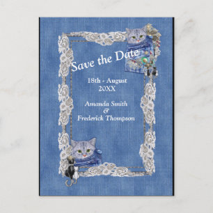 Denim met Crème Bloemen Kant en Kostuum Sieraden Aankondigingskaart