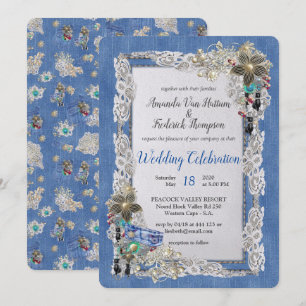 Denim met Crème Bloemen Kant en Kostuum Sieraden Kaart