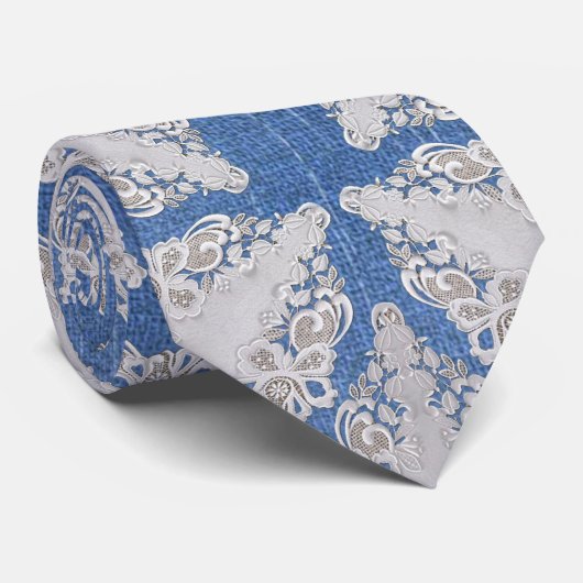 Denim met Lace Herhalen Stropdas (Opgerold)