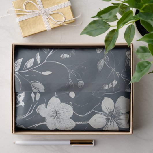 Denim met witte bloemen Decoupage Tissuepapier (Geschenk)