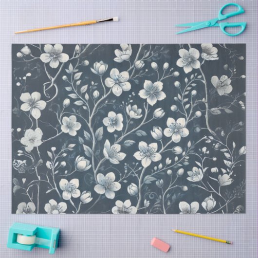 Denim met witte bloemen Decoupage Tissuepapier (Craft)