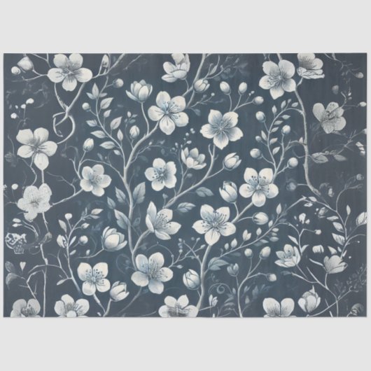 Denim met witte bloemen Decoupage Tissuepapier (Voorkant)