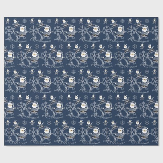 Denim Mode Kerstman Santa Patroon Cadeaupapier (Vlak)