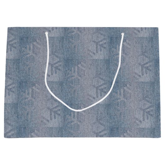 Denim Mode Kerstsneeuwvlokken Patroon Groot Cadeauzakje (Voorkant)