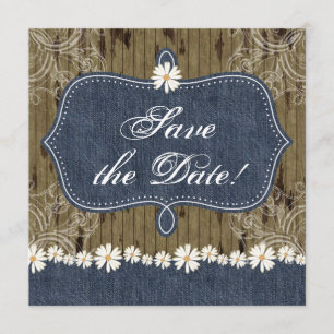 Denim n Daisies Save the Date Wood Invite Western
