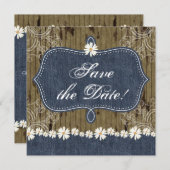 Denim n Daisies Save the Date Wood Invite Western (Voorkant / Achterkant)