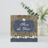 Denim n Daisies Save the Date Wood Invite Western (Staand voorkant)