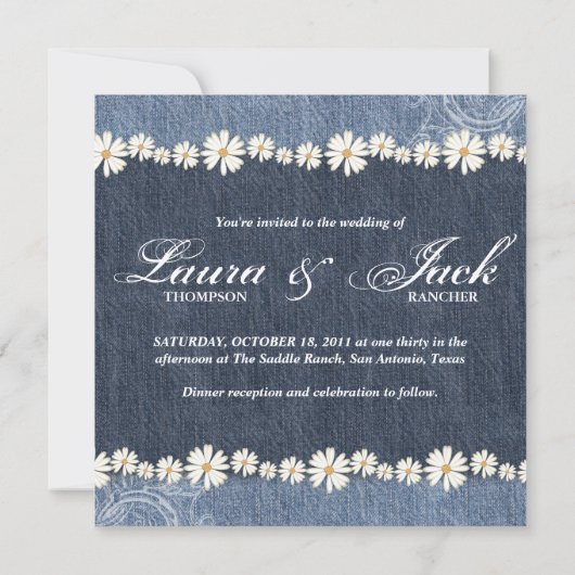 Denim n Daisies Wedding Invitation Western Kaart (Achterkant)