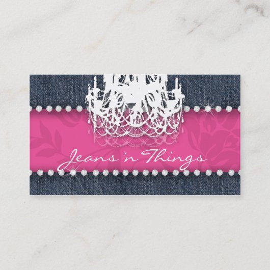 Denim n Diamonds Chandelier Floral Pink Visitekaartje (Voorkant)