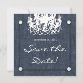 Denim n Diamonds Wedding Invitation Chandelier 1 Save The Date (Voorkant)