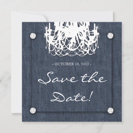 Denim n Diamonds Wedding Invitation Chandelier 1 Save The Date (Voorkant)