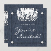 Denim n Diamonds Wedding Invitation Chandelier Kaart (Voorkant / Achterkant)