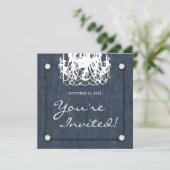 Denim n Diamonds Wedding Invitation Chandelier Kaart (Staand voorkant)