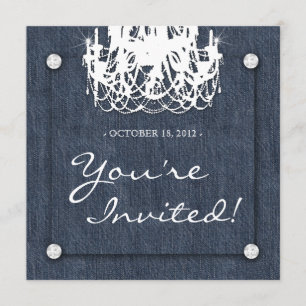 Denim n Diamonds Wedding Invitation Chandelier Kaart