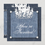 Denim n Diamonds Wedding Invitation Chandelier Lt. Kaart (Voorkant / Achterkant)