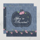 Denim n Rozen Wedding Invitation Western Kaart (Voorkant / Achterkant)