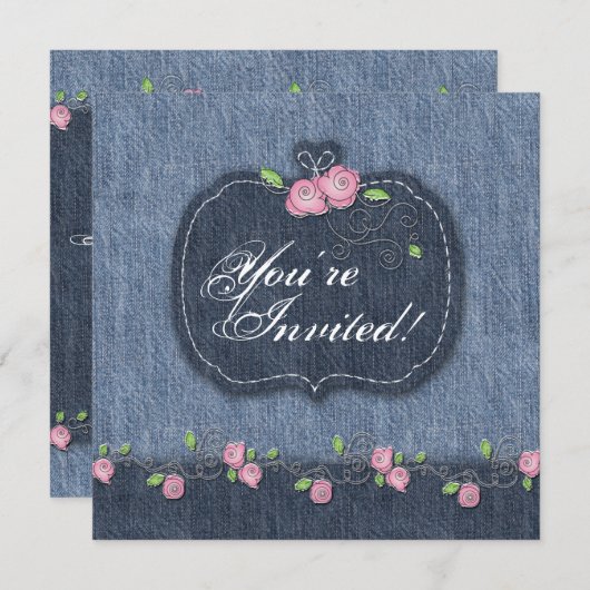 Denim n Rozen Wedding Invitation Western Kaart (Voorkant / Achterkant)
