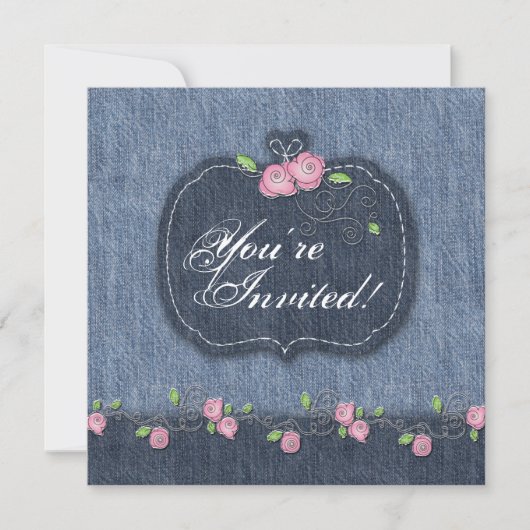 Denim n Rozen Wedding Invitation Western Kaart (Voorkant)