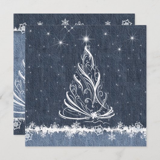 Denim n Snowflakes New Years Party Invitation Kaart (Voorkant / Achterkant)
