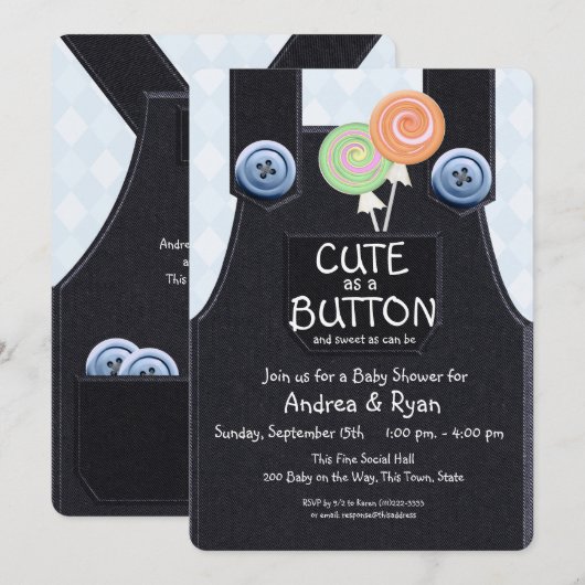 Denim Overalls Cute as a Button Kaart (Voorkant / Achterkant)