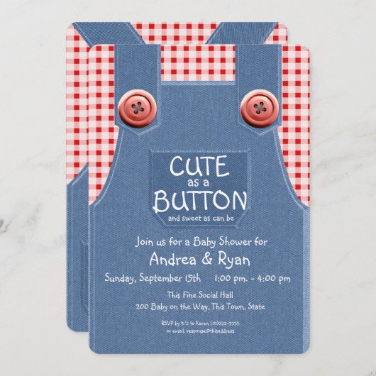 Denim Overalls Cute as a Button Kaart (Voorkant / Achterkant)