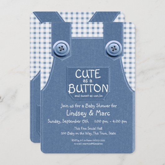 Denim Overalls Schattige als een Button Blauw Kaart (Voorkant / Achterkant)