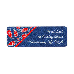 Denim Paisley Cute Floral Red White en Blue Jeans Etiket