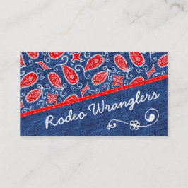 Denim Paisley Cute Floral Red White en Blue Jeans Visitekaartje