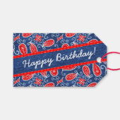Denim Paisley Leuke Bloemenrood Wit en Blauwe Jean Cadeaulabel (Voorkant (Horizontaal))