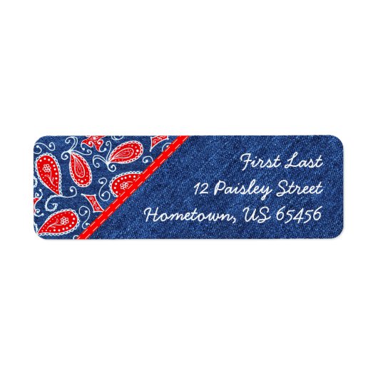 Denim Paisley Leuke Bloemenrood Wit en Blauwe Jean Etiket (Voorkant)