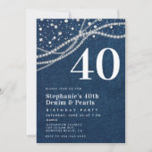 Denim Parels Elegant Classy 40e Verjaardagsfeest Kaart (Voorkant)