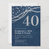Denim Parels Elegant Modern 40e Verjaardagsfeest Kaart (Voorkant)