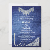 Denim, Parels en Lace Wedding Invite Kaart (Voorkant)