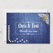 Denim, Parels en Lace Wedding Invite Kaart (Achterkant)