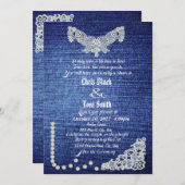 Denim, Parels en Lace Wedding Invite Kaart (Voorkant / Achterkant)