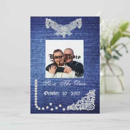 Denim, Parels en sla de datum op Save The Date (Staand voorkant)